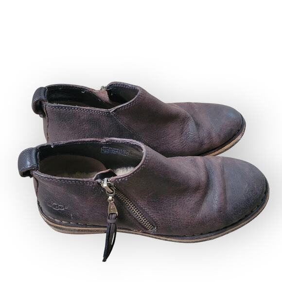UGG Clementine Brown Leather Shearling Lined Ankle Boots Women Sz 6 1008703 - Picture 5 of 16